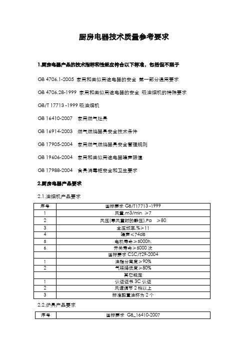 厨房电器技术质量要参考要求