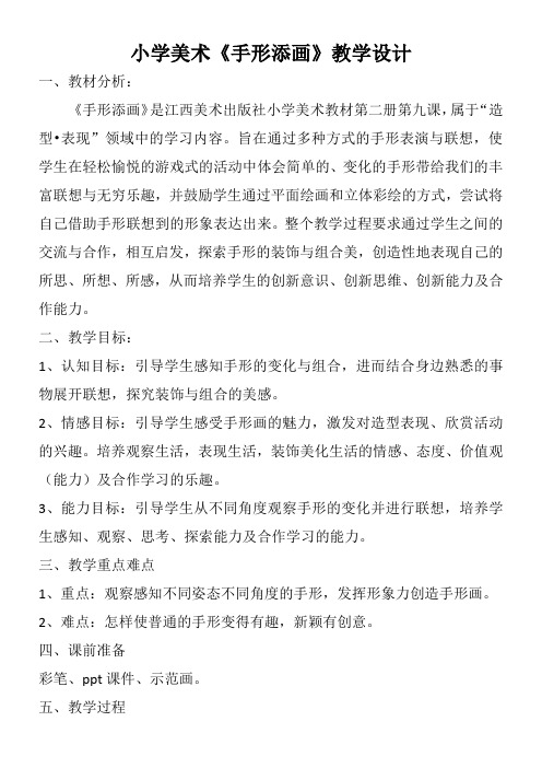 江西美术出版社小学美术一年级下册  手形添画-市赛