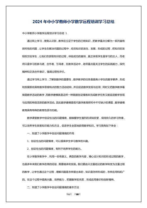 2024年中小学教师小学数学远程培训学习总结