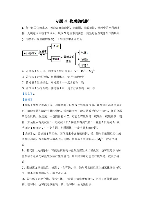 2022年中考化学真题专题21 物质的推断(1)(通用版)