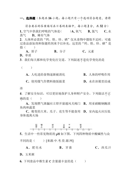 九年级化学下册第一次月考调研考试卷2