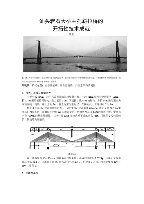 汕头宕石大桥主孔斜拉桥的开拓性技术成就-杨进