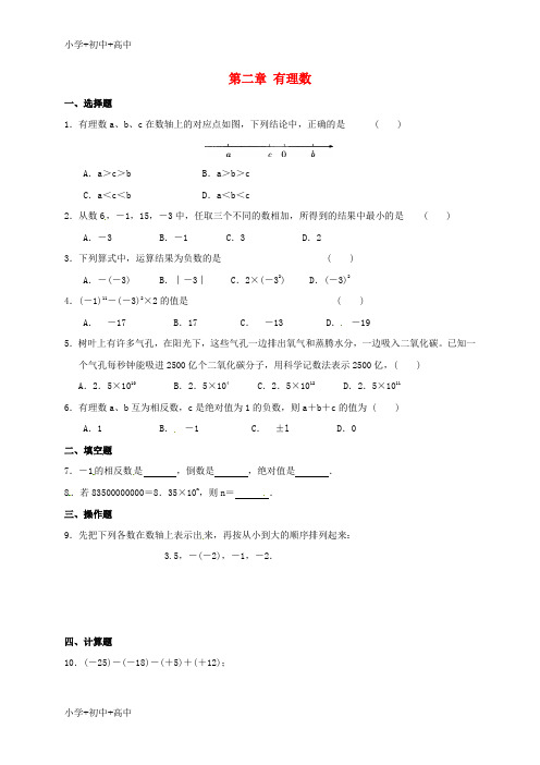 教育最新K12七年级数学上册 第二章 有理数练习(无答案)(新版)苏科版