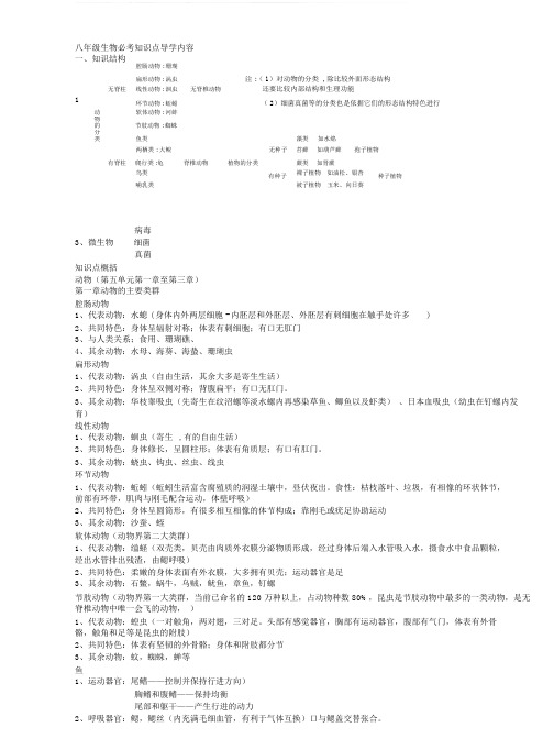 人教版八年级生物上册2014年最新知识点总结(全面复习编写)