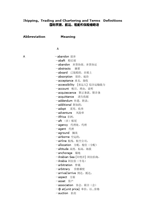国际贸易、航运、租船和保险缩略语(A)解读