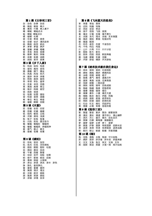 2020部编版语文四年级下册生字组词1-10课