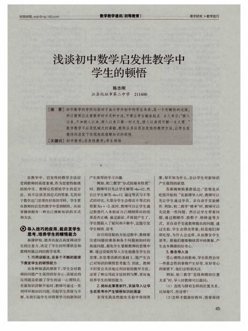 浅谈初中数学启发性教学中学生的顿悟