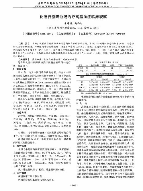 化湿行瘀降浊汤治疗高脂血症临床观察