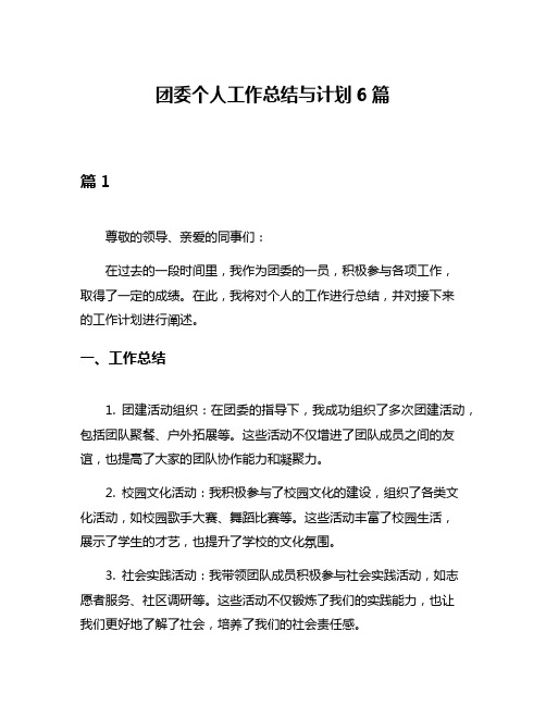 团委个人工作总结与计划6篇