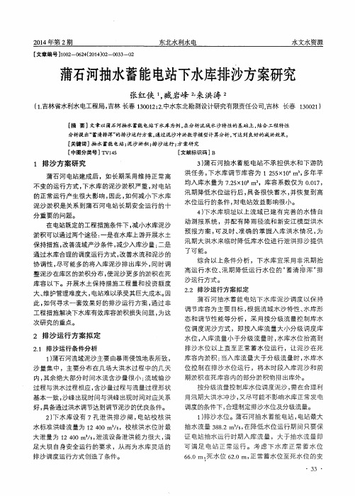 蒲石河抽水蓄能电站下水库排沙方案研究