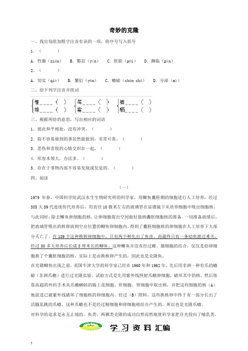 八年级语文上册第六单元奇妙的克隆同步练习苏教版0