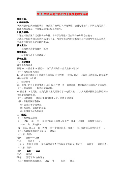 2019-2020年高二历史拉丁美洲的独立运动