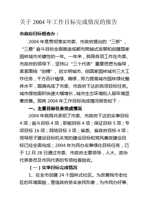 关于2004年工作目标完成情况的报告