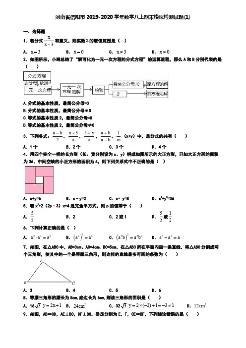 河南省信阳市2019-2020学年数学八上期末模拟检测试题(1)
