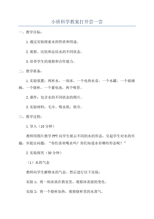 小班科学教案打开尝一尝