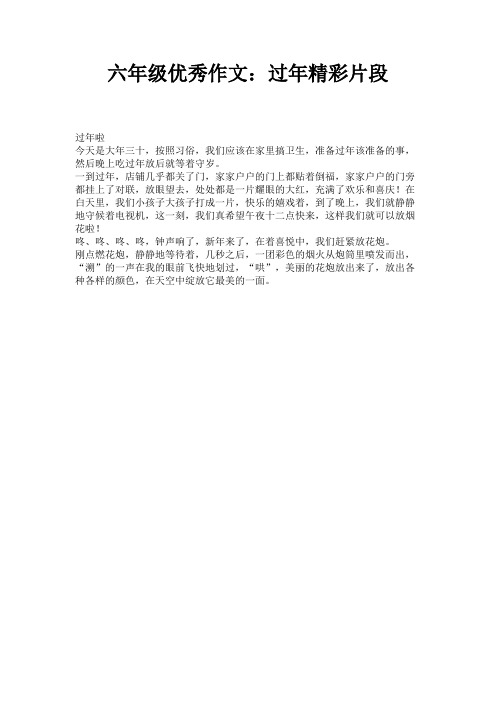 六年级优秀作文：过年精彩片段 