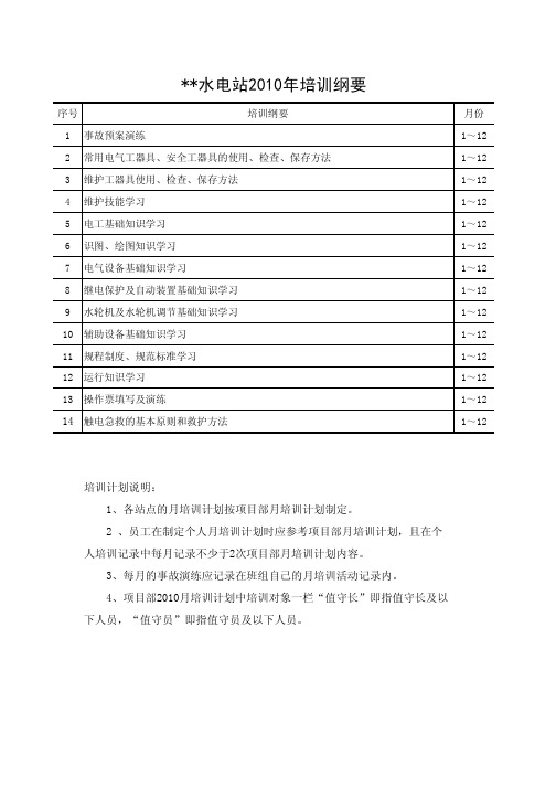 水电站年度培训计划表