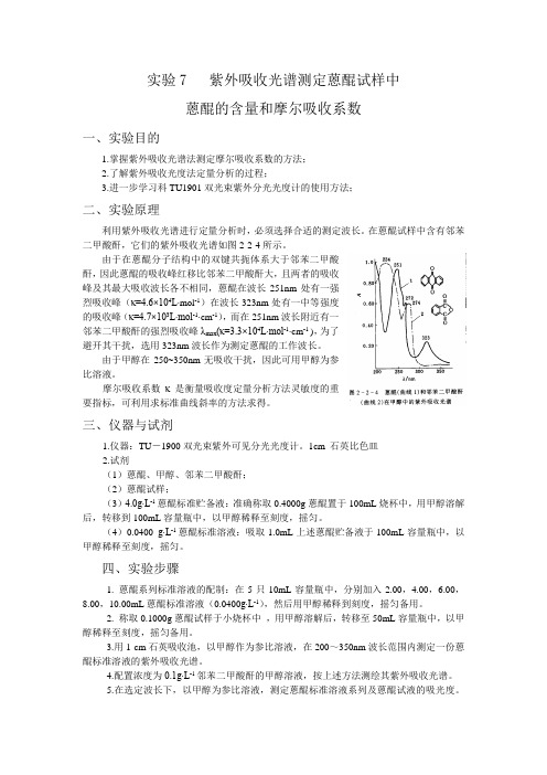 紫外吸收光谱测定蒽醌试样中蒽醌的含量和摩尔吸收系数