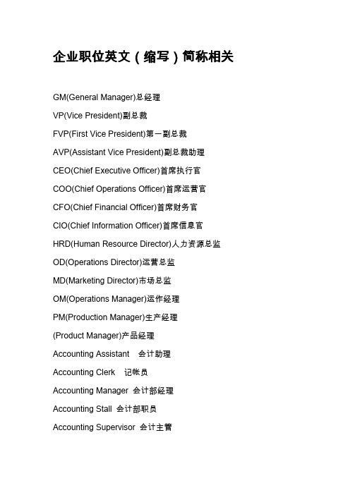 企业职位英文简称
