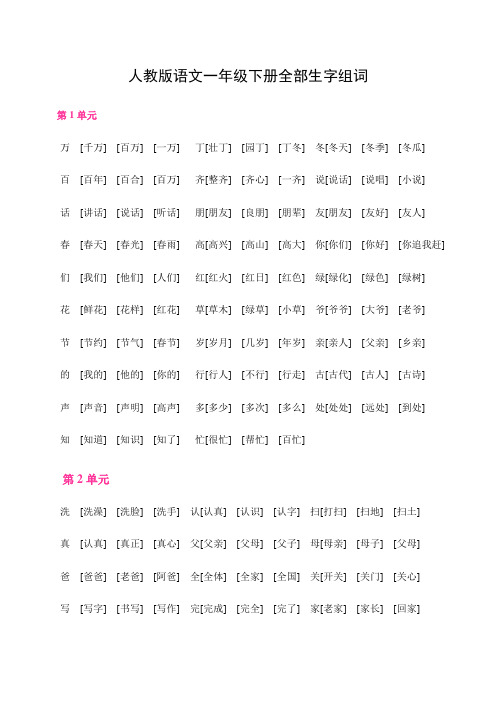 人教版语文一年级下册四会字组词