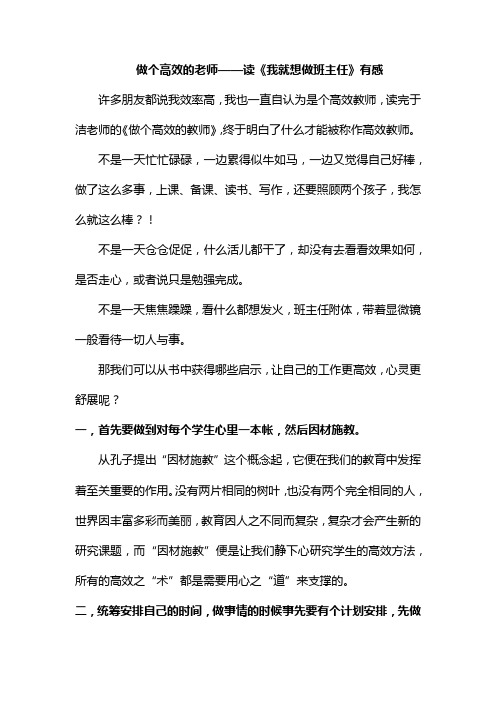 做个高效的老师-读《我就想做班主任》有感