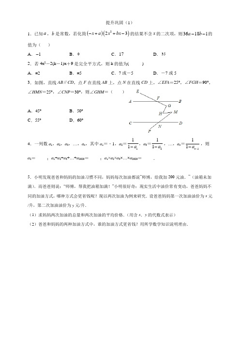 浙教版七年级数学下册期末培优专题