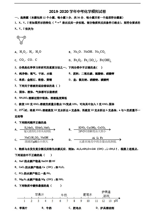 2019-2020学年乌鲁木齐市名校中考化学经典试题