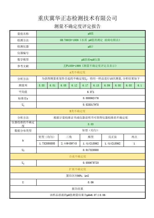 测量不确定度评定报告excel(自动计算)