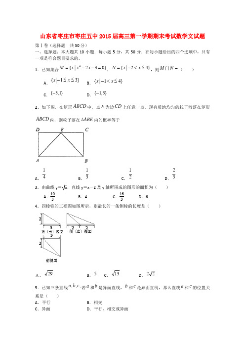 山东省枣庄市枣庄五中2015届高三数学上学期期末考试试题 文