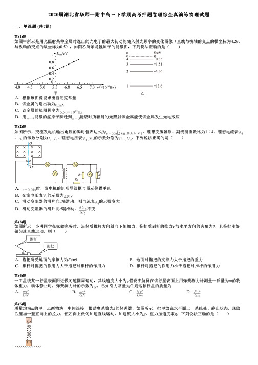 2020届湖北省华师一附中高三下学期高考押题卷理综全真演练物理试题