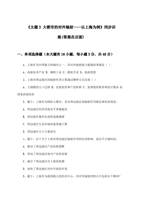 《主题3 大都市的对外辐射——以上海为例》(同步训练)高中地理选择性必修2_2024-2025学年