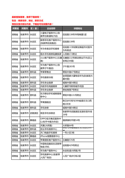 新版湖南省张家界市手机维修企业公司商家户名录单联系方式地址大全33家