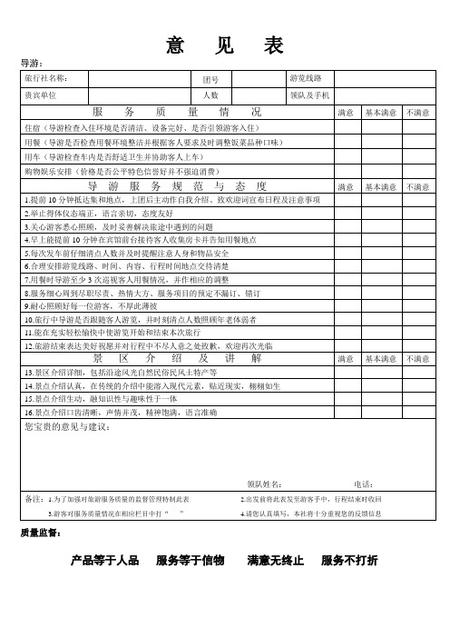 新导游意见表