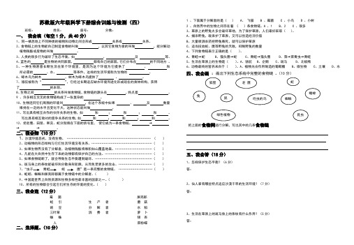 苏教版小学科学六年级下册第四单元检测卷