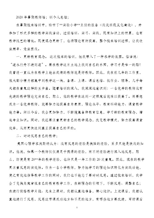 2020年暑期教师培;训个人总结;