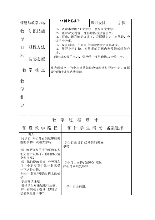 冀教版二年级语文下册13  树上的橘子