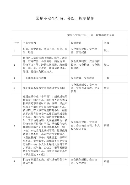 常见不安全行为、分级、控制措施