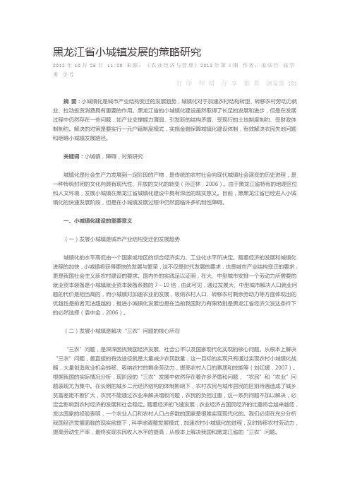 黑龙江省小城镇发展的策略研究