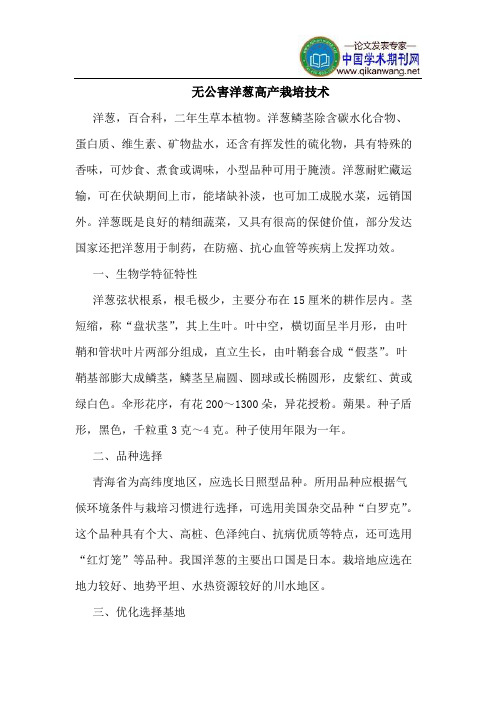 无公害洋葱高产栽培技术