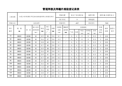 管道焊接及焊缝外观检查记录表