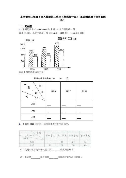 小学数学三年级下册人教版第三单元《复式统计表》 单元测试题(含答案解析)