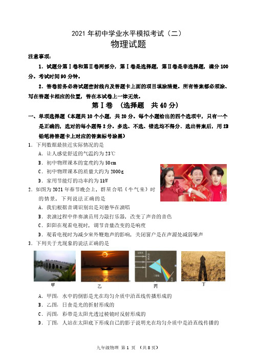 山东省潍坊市潍城区2021年初中学业水平二模物理测试试题(PDF.有答案)
