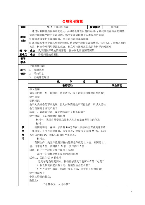 八年级政治下册第六单元复兴中华第20课保护我们共有的家园第二框合理利用资源教案苏教版