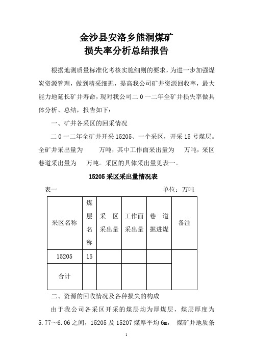 11503采面结束后损失分析报告