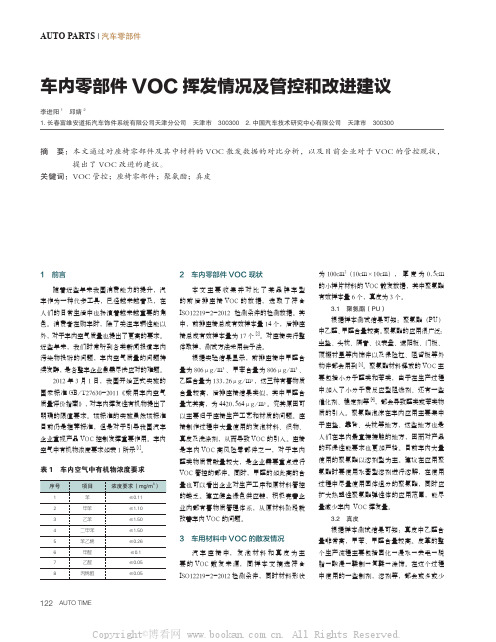 车内零部件VOC 挥发情况及管控和改进建议 