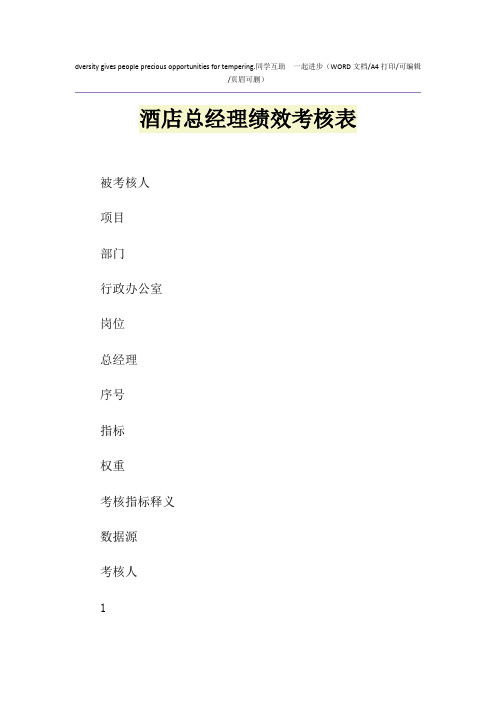 2021年酒店总经理绩效考核表