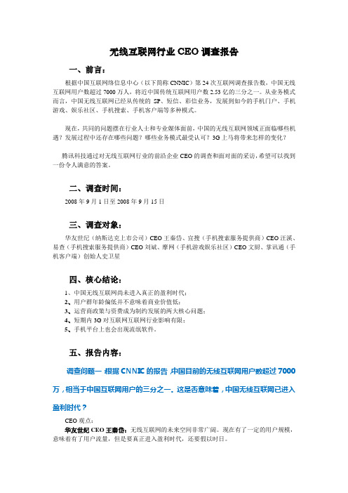 无线互联网行业CEO调查报告