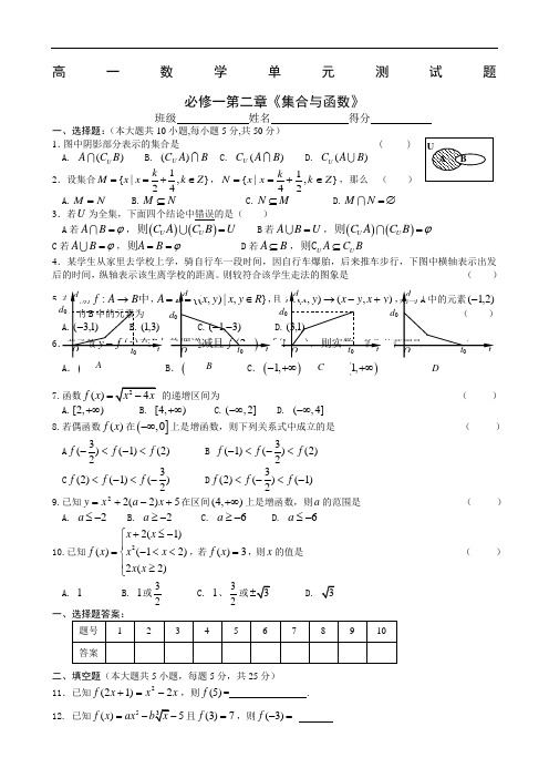 人教A版高中数学必修集合与函数单元测试题