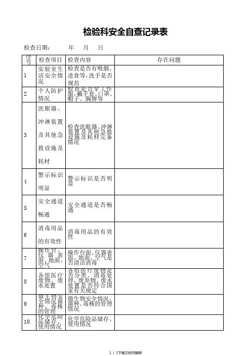 检验科每月安全检查记录表