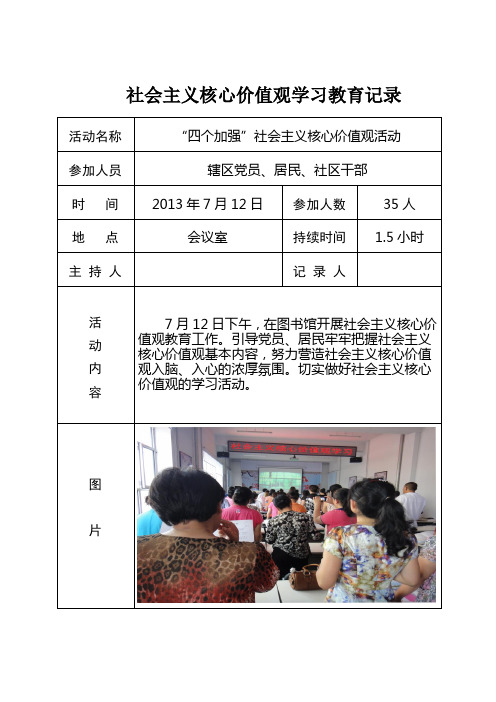 前进社区社会主义核心价值观学习教育记录